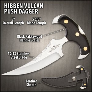 Hibben Vulcan Push Dagger - 7" Full-Tang Fixed Blade